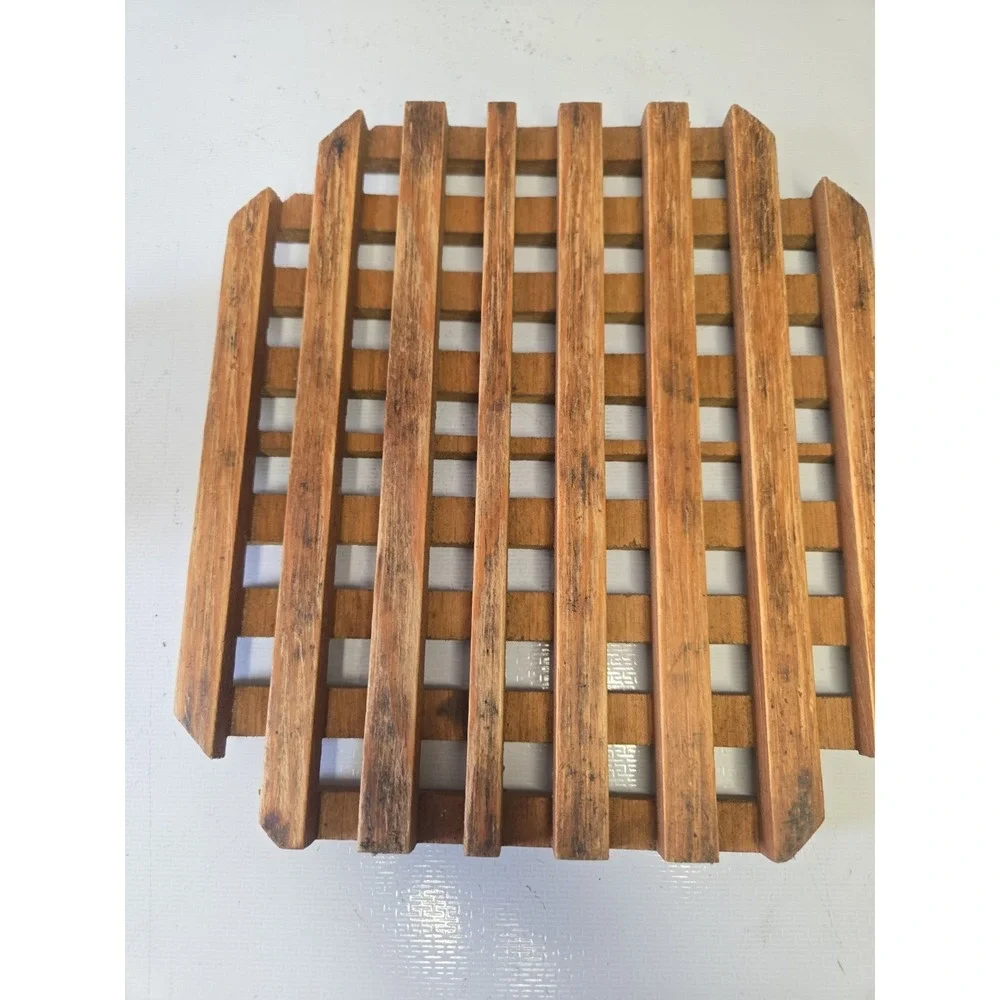 Vintage Danish Modern Teak Wood Lattice Trivet 8x7 Mid Century Hot Pad Grid